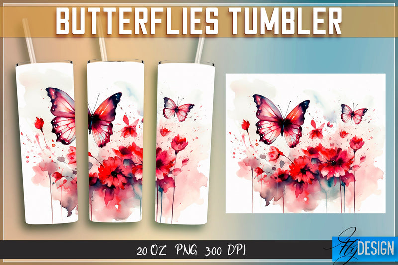 Butterflies Tumblers Wrap 20 oz v.1 Sublimation Fly Design 