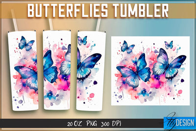 Butterflies Tumblers Wrap 20 oz v.1 Sublimation Fly Design 