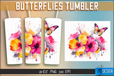 Butterflies Tumblers Wrap 20 oz v.1 Sublimation Fly Design 