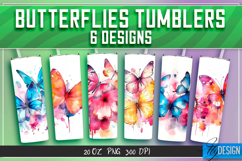 Butterflies Tumblers Wrap 20 oz v.2 Sublimation Fly Design 
