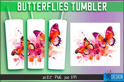 Butterflies Tumblers Wrap 20 oz v.2 Sublimation Fly Design 