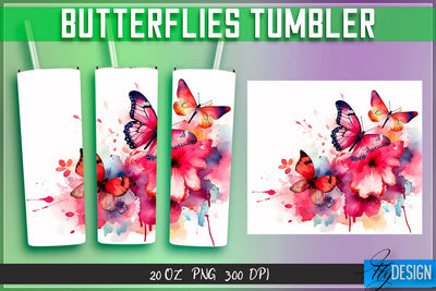 Butterflies Tumblers Wrap 20 oz v.2 Sublimation Fly Design 
