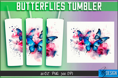 Butterflies Tumblers Wrap 20 oz v.2 Sublimation Fly Design 