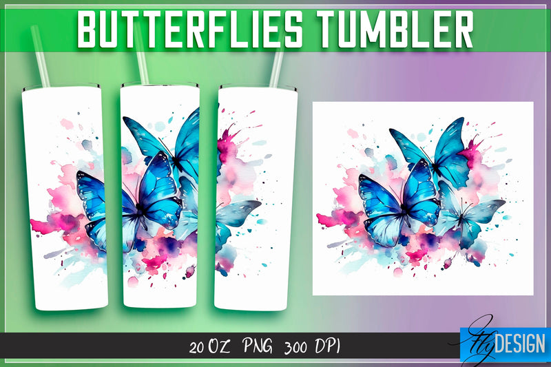 Butterflies Tumblers Wrap 20 oz v.2 Sublimation Fly Design 