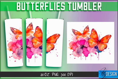 Butterflies Tumblers Wrap 20 oz v.2 Sublimation Fly Design 