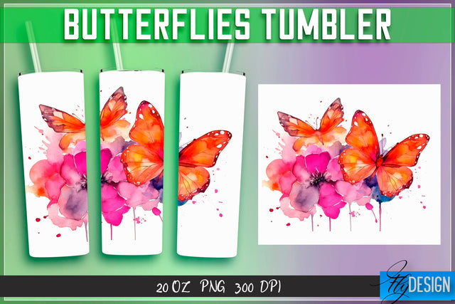 Butterflies Tumblers Wrap 20 oz v.2 Sublimation Fly Design 