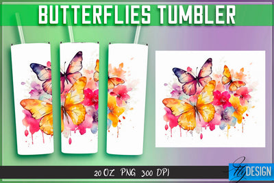 Butterflies Tumblers Wrap 20 oz v.2 SVG Fly Design 