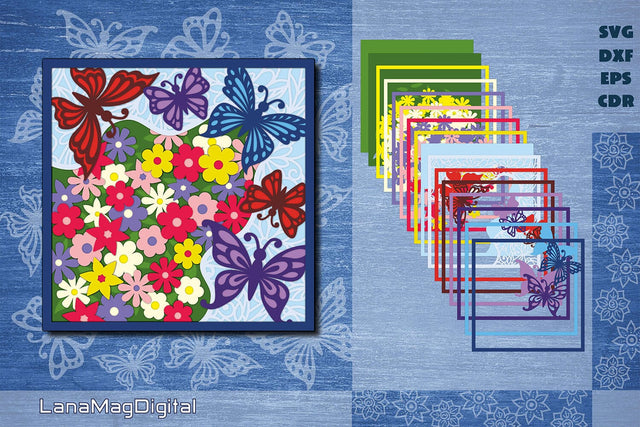 Butterflies with flowers svg Layered butterfly svg Papercraft 3D Paper LanaMagDigital 