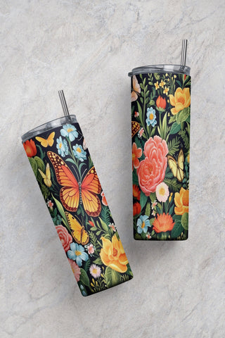 Butterflies with flowers Tumbler Wrap, Wild Flowers Tumbler Png, 20oz Skinny Tumbler Sublimation Design Templates Sublimation CaldwellArt 
