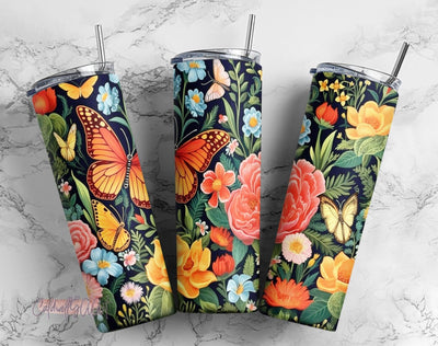 Butterflies with flowers Tumbler Wrap, Wild Flowers Tumbler Png, 20oz Skinny Tumbler Sublimation Design Templates Sublimation CaldwellArt 