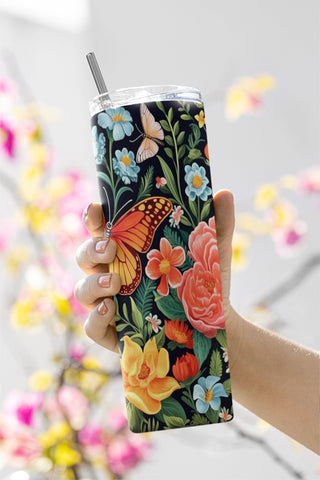 Butterflies with flowers Tumbler Wrap, Wild Flowers Tumbler Png, 20oz Skinny Tumbler Sublimation Design Templates Sublimation CaldwellArt 
