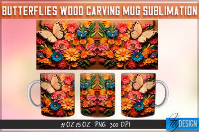 Butterflies Wood Carving 11|15 Oz Mug Sublimation Sublimation Fly Design 
