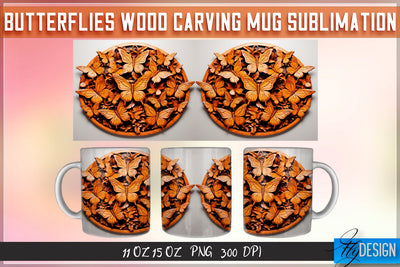 Butterflies Wood Carving 11|15 Oz Mug Sublimation Sublimation Fly Design 