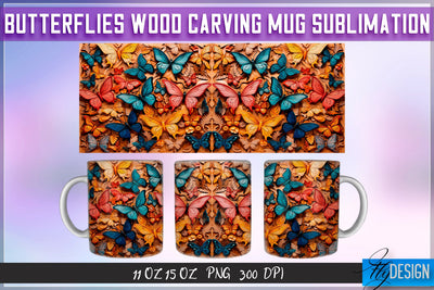 Butterflies Wood Carving 11|15 Oz Mug Sublimation Sublimation Fly Design 