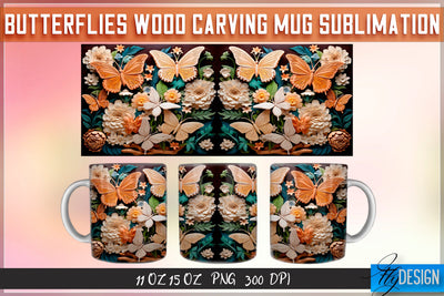 Butterflies Wood Carving 11|15 Oz Mug Sublimation Sublimation Fly Design 