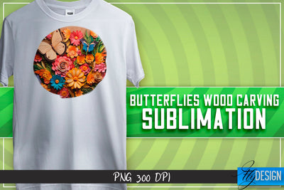 Butterflies Wood Carving Sublimation | T-Shirt Design Sublimation Fly Design 