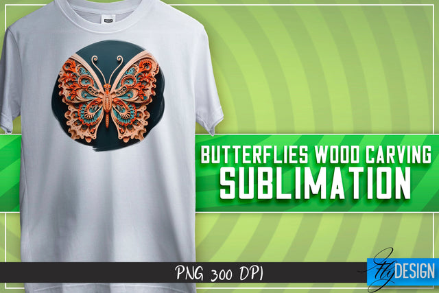 Butterflies Wood Carving Sublimation | T-Shirt Design Sublimation Fly Design 