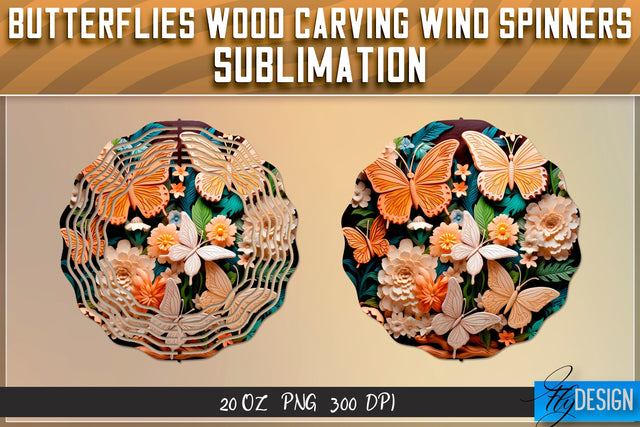 Butterflies Wood Carving Wind Spinners Sublimation Fly Design 