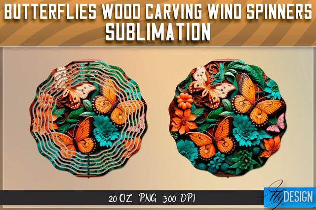 Butterflies Wood Carving Wind Spinners Sublimation Sublimation Fly Design 