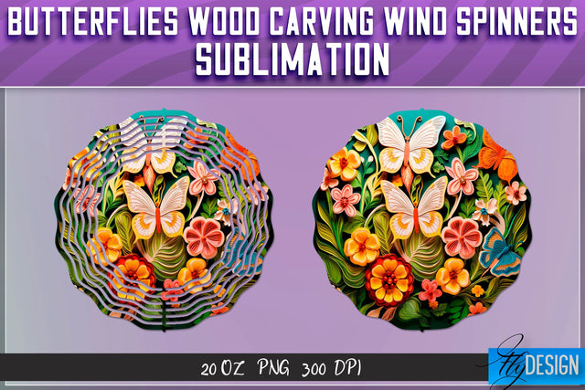 Butterflies Wood Carving Wind Spinners Sublimation Sublimation Fly Design 