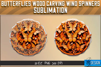 Butterflies Wood Carving Wind Spinners Sublimation Sublimation Fly Design 