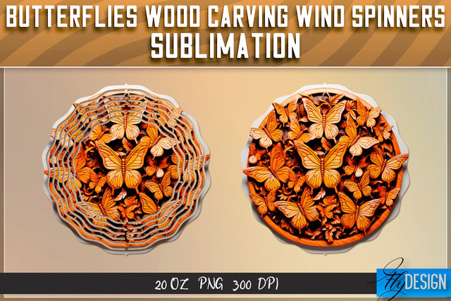 Butterflies Wood Carving Wind Spinners Sublimation Sublimation Fly Design 