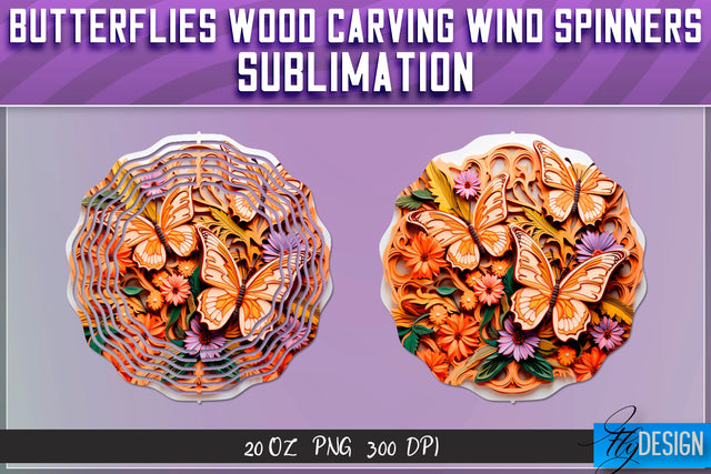 Butterflies Wood Carving Wind Spinners Sublimation Sublimation Fly Design 