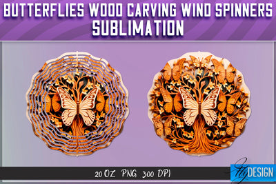 Butterflies Wood Carving Wind Spinners Sublimation Sublimation Fly Design 