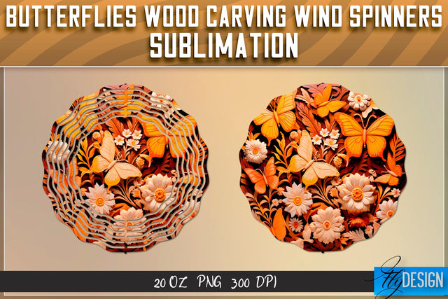 Butterflies Wood Carving Wind Spinners Sublimation Sublimation Fly Design 