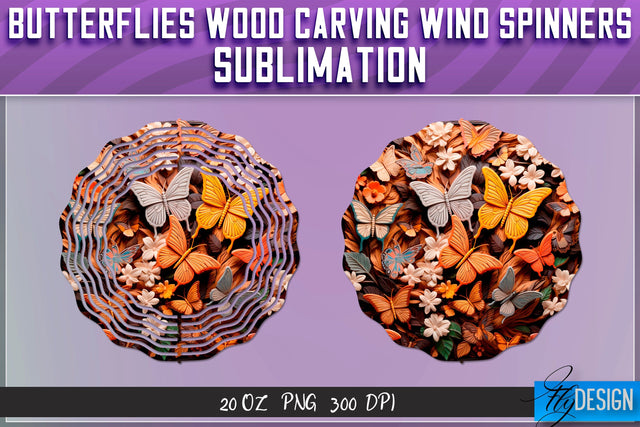 Butterflies Wood Carving Wind Spinners Sublimation Sublimation Fly Design 
