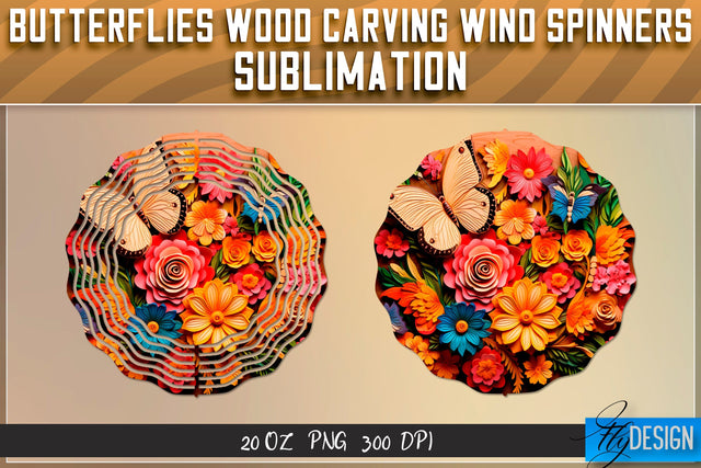 Butterflies Wood Carving Wind Spinners Sublimation Sublimation Fly Design 