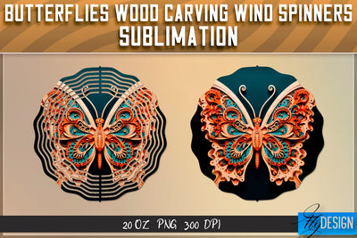 Butterflies Wood Carving Wind Spinners Sublimation Sublimation Fly Design 