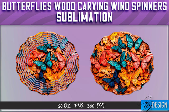 Butterflies Wood Carving Wind Spinners Sublimation Sublimation Fly Design 