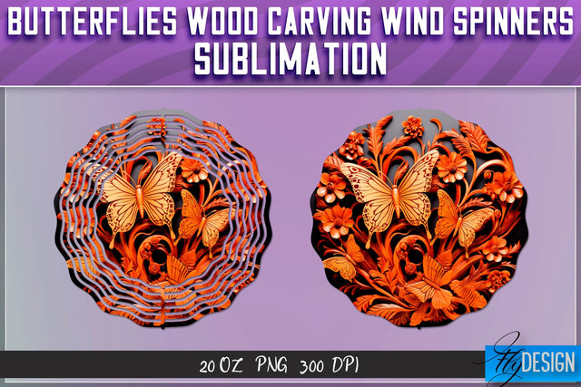 Butterflies Wood Carving Wind Spinners Sublimation Sublimation Fly Design 