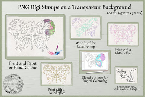 Butterfly 1 - Illustrations|Single line design|Digi|Card Kit|Bundle Sketch DESIGN DrawnTogether with love 