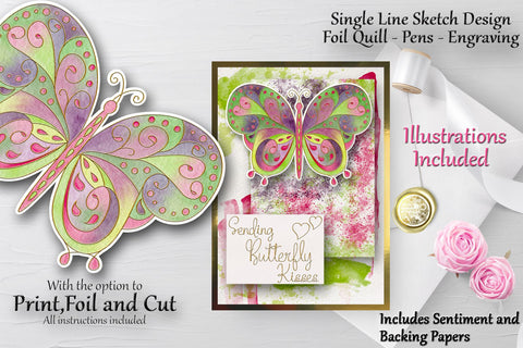 Butterfly 1 - Illustrations|Single line|Digi|Card Kit|Bundle SVG DrawnTogether with love 