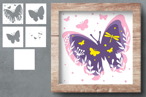 Butterfly 3d paper cut layered, shadow box svg SVG Digital Rainbow Shop 