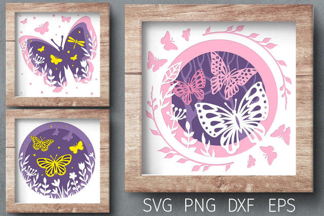 Butterfly 3d paper cut layered, shadow box svg SVG Digital Rainbow Shop 
