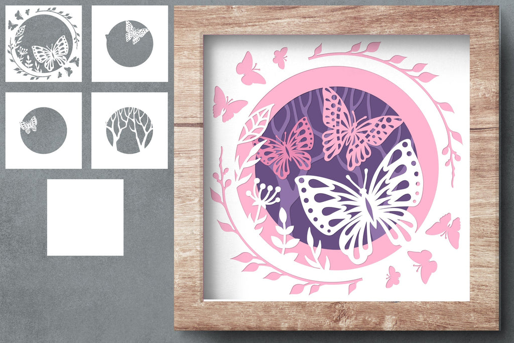 Butterfly 3d paper cut layered, shadow box svg - So Fontsy