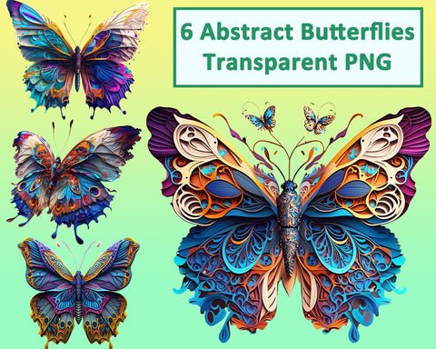 Butterfly Abstract, 6 Transparent PNG Images Sublimation nikola 