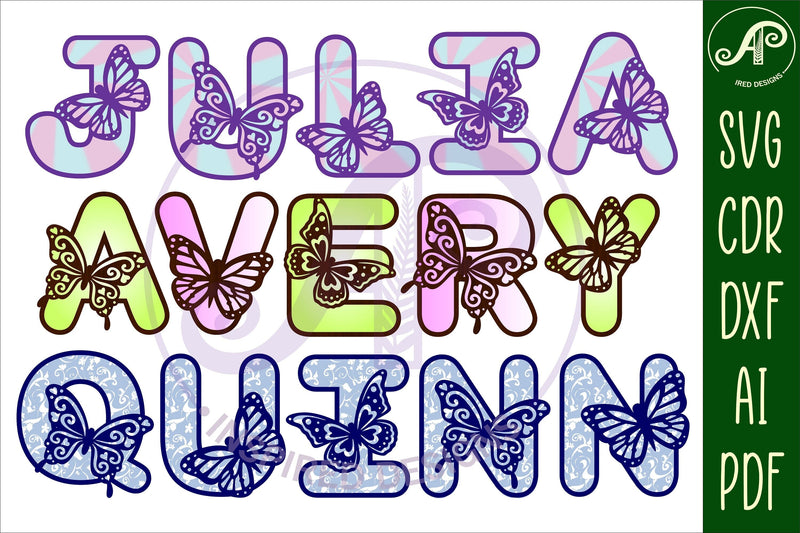 Butterfly alphabet set. 2 layer letters. 60 letter options - So Fontsy