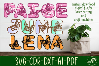 Butterfly alphabet set. 2 layer letters. 60 letter options SVG APInspireddesigns 