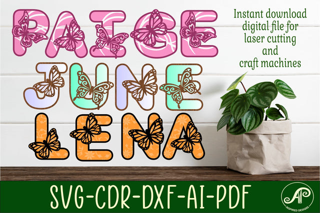 Butterfly alphabet set. 2 layer letters. 60 letter options SVG APInspireddesigns 