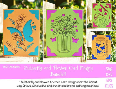 Butterfly and Flower card bundle! Works with the Cricut Joy / Explore / Maker and more! SVG Digital Gems 