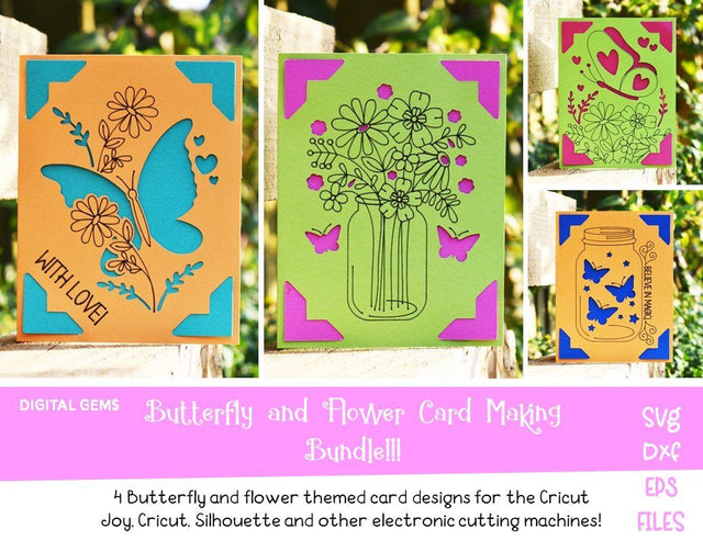 Butterfly and Flower card bundle! Works with the Cricut Joy / Explore / Maker and more! SVG Digital Gems 