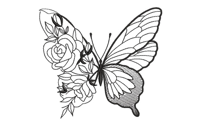 Butterfly and flower machine embroidery design , 4 size, instant download. Embroidery/Applique DESIGNS ArtEMByNatalia 