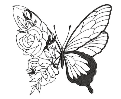 Butterfly and flower machine embroidery design , 4 size, instant download. Embroidery/Applique DESIGNS ArtEMByNatalia 