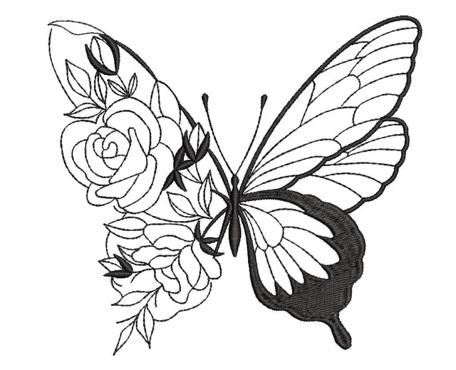 Butterfly and flower machine embroidery design , 4 size, instant download. Embroidery/Applique DESIGNS ArtEMByNatalia 