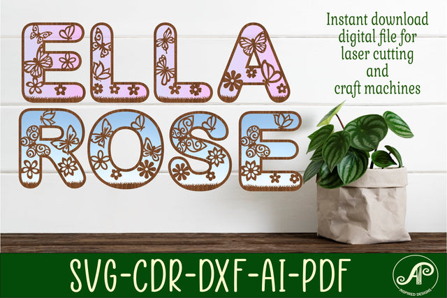 Butterfly and flower theme alphabet set. 2 layer 47 letters. SVG APInspireddesigns 