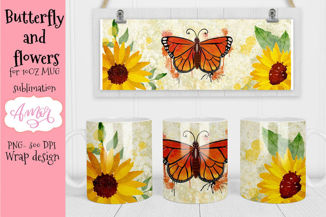Butterfly and flowers design for 11oz mug sublimation Sublimation Amorclipart 